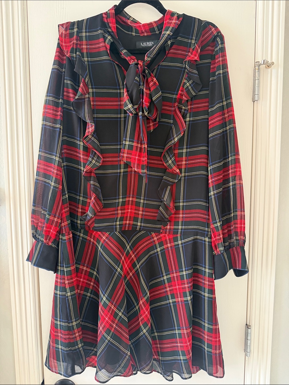 Lauren Ralph Lauren Red & Black Plaid Ruffle Tie-Neck Dress